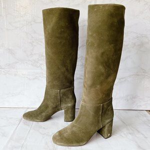 Tory Burch Brooke Women's Knee High Slouchy Boots Heels Green Suede US 8.5
